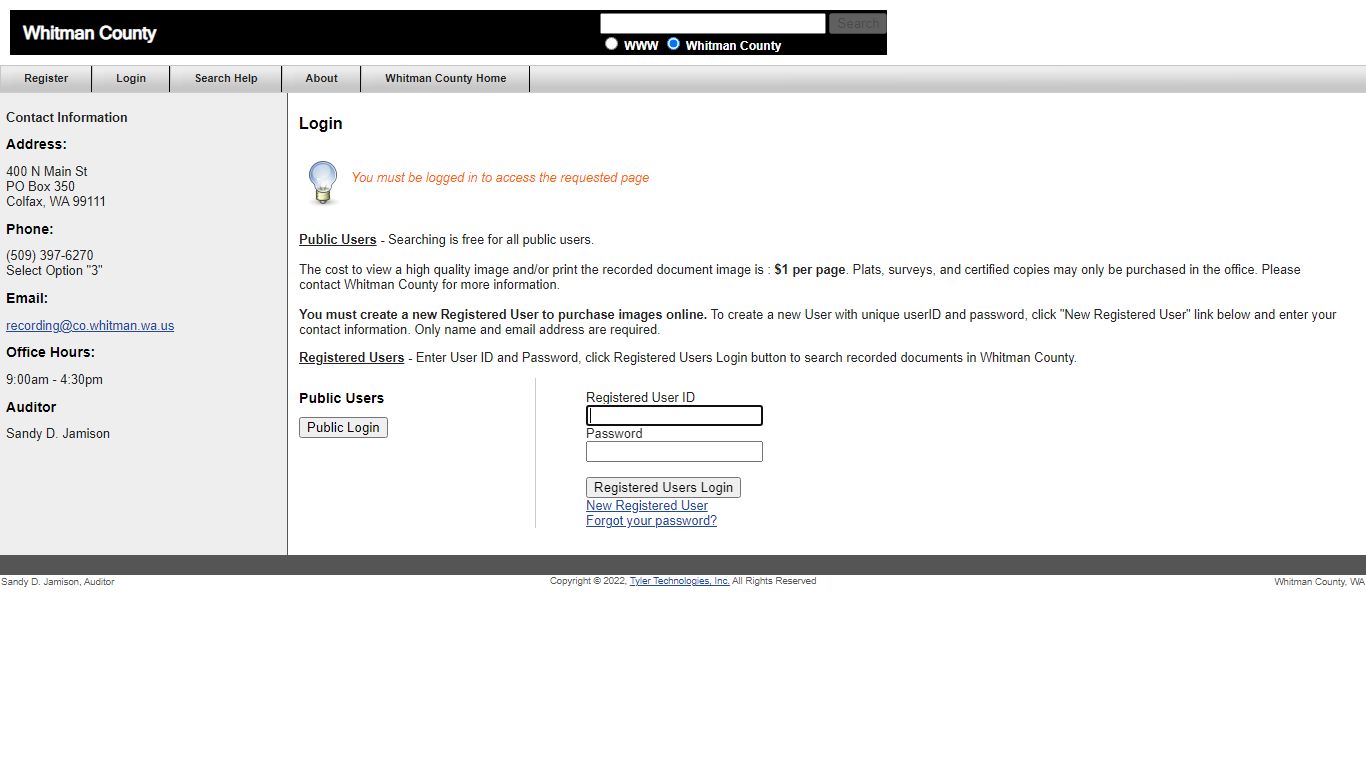 Whitman County - Login - County Government Records